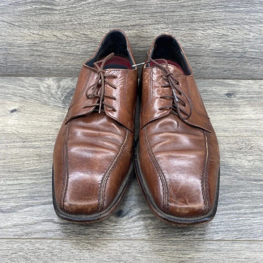 Johnston & Murphy Dress Shoes Mens 10 Brown Leather Bicycle Toe Derby D 28712